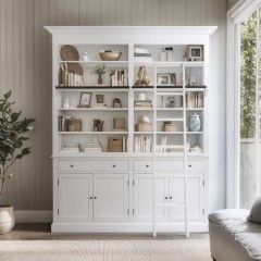 Hamptons Halifax Double Buffet and Hutch Bookcase with Ladder