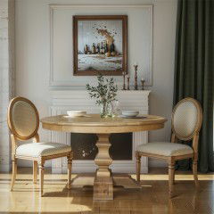 Classic French Provincial / Hamptons Style Extendable Round Dining Pedestal Table in Natural Ash – 120cm to 170cm