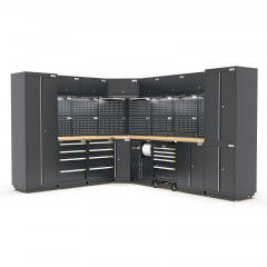 UltraTools 2610/3240mm x 580mm x 2020mm Black Semi-Industrial Workshop Garage Storage Corner Cabinet Set