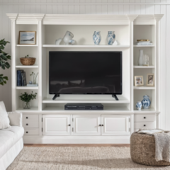 Hamptons Coastal WHITE TV Entertainment Wall Unit Cabinet