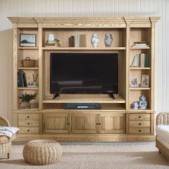 Hamptons Coastal ASH Natural TV Entertainment Wall Unit Cabinet 