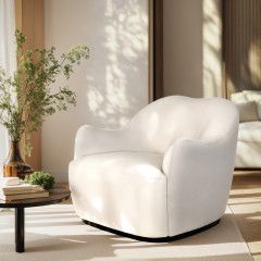 Contemporary Bouclé Swivel Accent Armchair – Cozy Deep Seat Curved WITH Latte and Butter Cream Colour