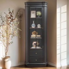 Hamptons Halifax L-Shape Corner Glass Door Display Cabinet 