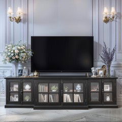 French Provincial Casement 6 Glass Doors TV Stand Entertainment Unit BLACK									