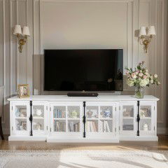 French Provincial Casement 6 Glass Doors TV Stand Entertainment Unit WHITE										