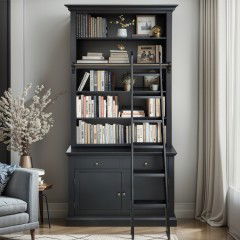 Hamptons Halifax Single Hutch Open Bookcase Buffet with Ladder
