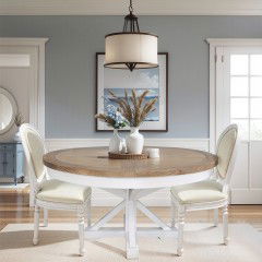 Hamptons 150cm-190cm Round Extendable Dining Table with White Trestle Leg