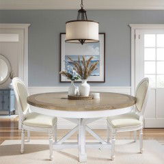 Hamptons 150cm-190cm Round Extendable Dining Table with White Trestle Leg