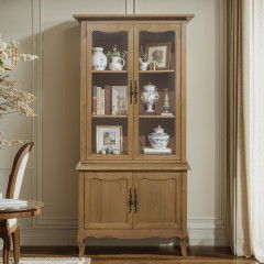 French Provincial Furniture Display Cabinet Cupboard Natural Ash