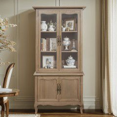 French Provincial Furniture Display Cabinet Cupboard Natural Ash