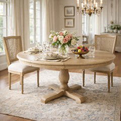 Hamptons Round Dining Table with Dentil Molding in Natural Ash Pedestal Base150cm-190cm(5 – 10Seater)