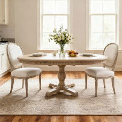 Hamptons Round Dining Table with Dentil Molding in Natural Ash Pedestal Base150cm-190cm(5 – 10Seater)
