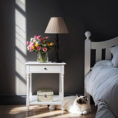 French Provincial Country Bedside Lamp Table Nightstand in Black White