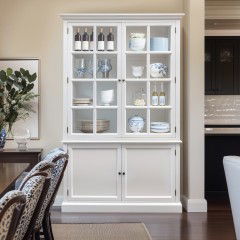 Hamptons Hutch Glass Display Cabinet Bookcase and Buffet Cupboard in Natural/Black/White