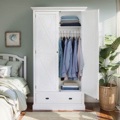 Hamptons Crossed Wooden Door Wardrobe with Drawer in BLACK or WHITE																