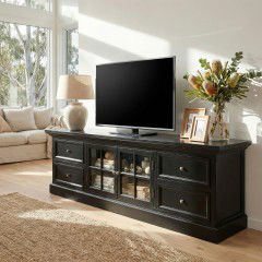Hamptons Halifax TV Entertainment Unit with 4 Drawers Glass Doors Storage 180cm Black /White