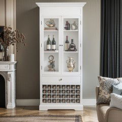 Hamptons Halifax Glass Door Display Cabinet with Wine Rack