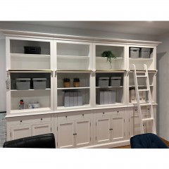 Hamptons Halifax Hutch Open Extendable Bookcase Buffet 486cm - 604cm Wide with Ladder White