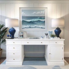 Hamptons Style 180cm Timber Executive Desk WHITE									