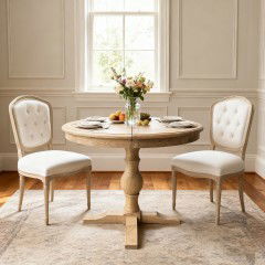 French Provincial Pedestal Round 100-150cm Extendable Dining Table NATURAL
