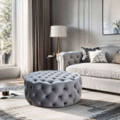 Marco Large Round Tufted Pouffe Ottoman