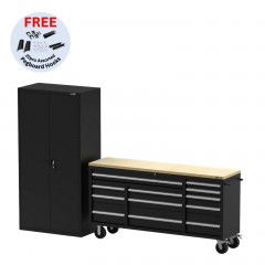 UltraTools Economy 72" 12 Drawer Mobile Workbench Tools Trolley Roller Cabinet + 1 Standing Cabinet with built-in Pegboard