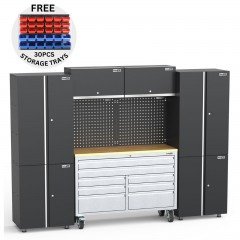 Mobile 8 Drawers Tool Chest Work Bench + Steel Garage Storage Cabinets - UltraTools 2710mm x 480mm x 1880mm