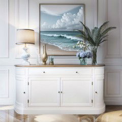 French Provincial Hamptons Sideboard Buffet in Black with Natural Top