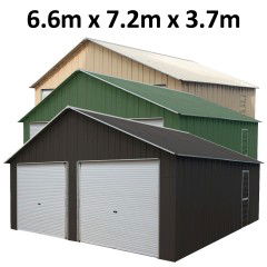 Double Garage 6.6m x 7.2m x 3.7m Widespan Roller Door Workshop Cream or Rivergum