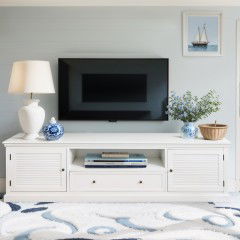 Hamptons TV Entertainment unit with Drawer BLACK WHITE