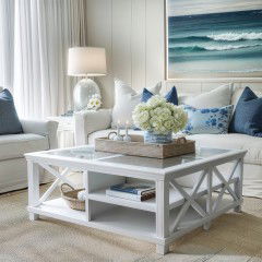 Hamptons Coastal Large Glass Coffee Table 				