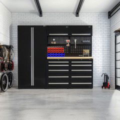 UltraTools 2420mm x 550mm x 2025mm Black Economy Workshop Garage Storage Cabinet Set