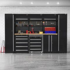 UltraTools 3250mm x 550mm x 2025mm Black Economy Workshop Garage Storage Cabinet Set