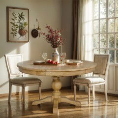 French Provincial Pedestal Round 140-180cm Extendable Dining Table NATURAL