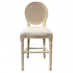 Louis Rattan Bar Stool French Provincial Upholstered Washed Natural