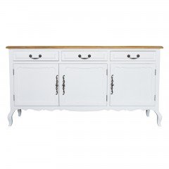 French Provincial Sideboard Buffet Table in White with Natural Elm Top