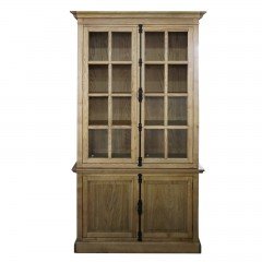 French Provincial Casement Double Glass Door Display Buffet and Hutch Cabinet Bookcase