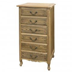 French Provincial 6 Drawer Tallboy Cabinet in Natural Ash