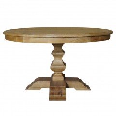 French Provincial ASH Extendable Round Dining Table with Pedestal Base in Natural			