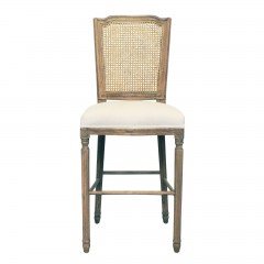 French Provincial Louis Rattan Upholstered Bar Stool in Natural Oak 								