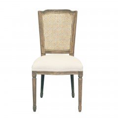 French Provincial Set of 2 Louis Rattan Upholstered Dining Chair in Natural Oak 