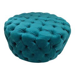 Marco Large Round Tufted Pouffe Ottoman Midnight Forest Stone Grey