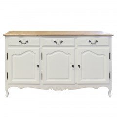 French Provincial Vintage Furniture Classic Buffet in Louise White with Oak Top