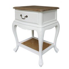 French Provincial White Bedside Lamp Table With Oak Top