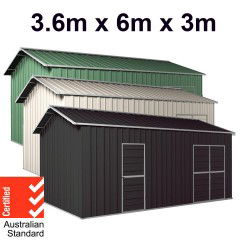 Workshop Shed 3.6m x 6m x 3m Side Double Door + PA door EXTRA High 4 Frames