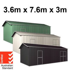 Garage Workshop Shed 7.6m x 3.6m x 3m Side Double Doors + PA doors 5 Frames Design EXTRA High