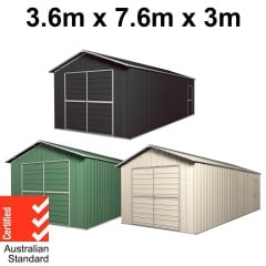Garage Shed 7.6m x 3.6m x 3m Double Barn Door Gable Workshop Extra High 5 Frames