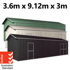Garage Workshop Shed 9.12m x 3.6m x 3m Side Double Doors + PA doors 6 Frames Design