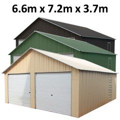 Double Garage 6.6m x 7.2m x 3.7m Widespan Roller Door Workshop Cream or Rivergum