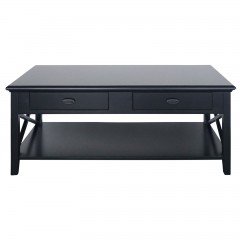 Hamptons Halifax Double Drawers Side Crossed Coffee Table with magazine Tray in BLACK